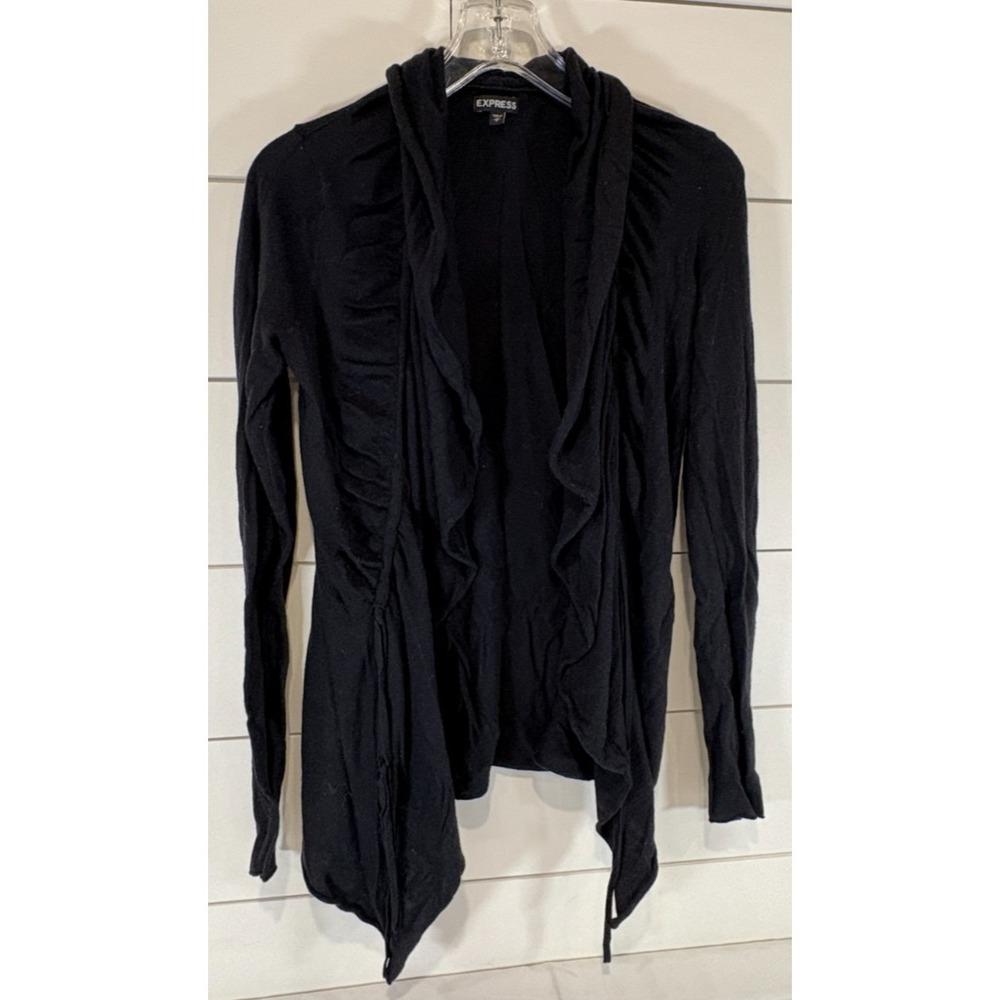 Express Black Open Draped Front Cinch Lightweight Women's Medium Cardigan